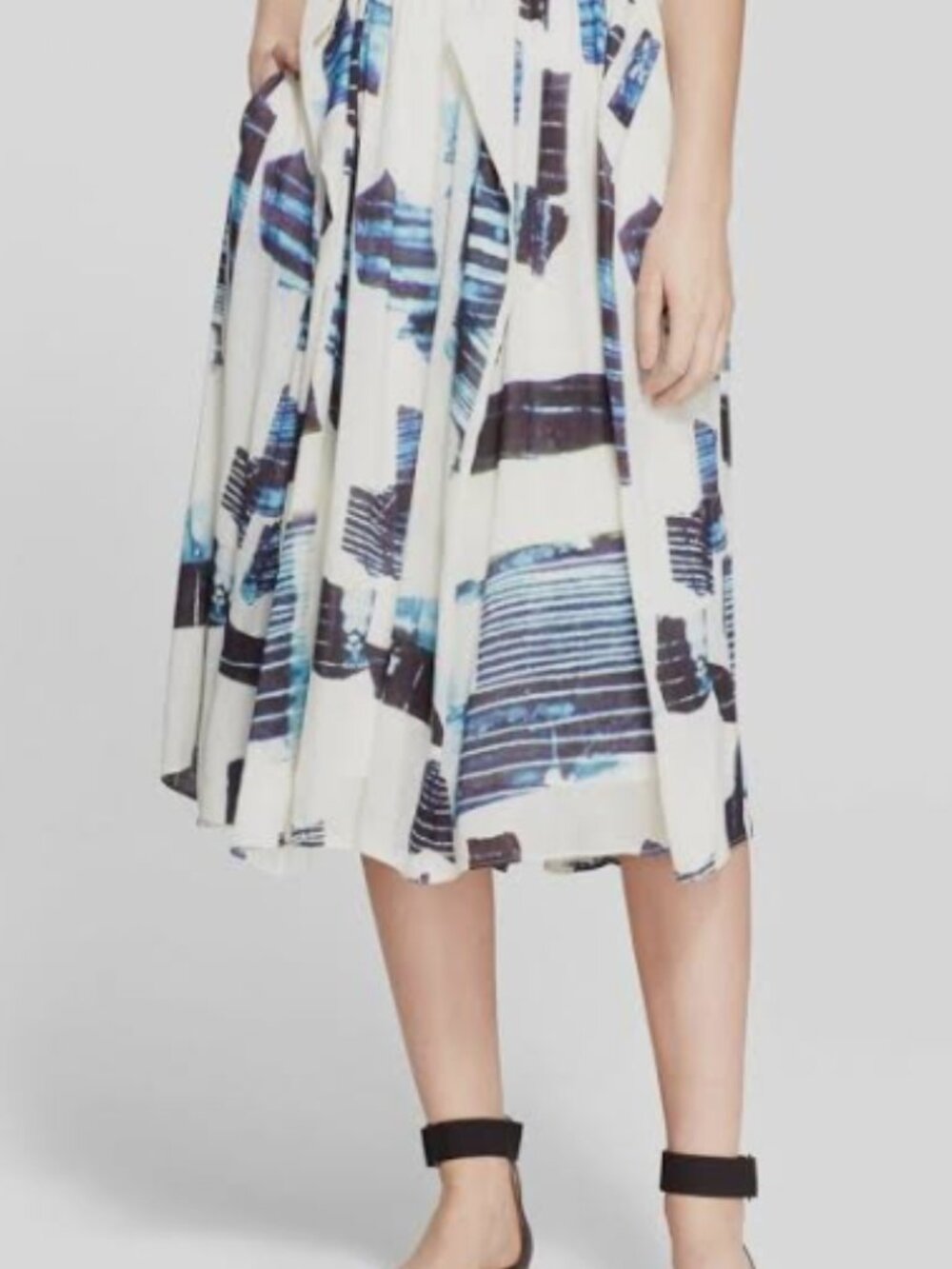 Tibi Oki Origami Abstract Print Silk Linen Midi Skirt, Size 0